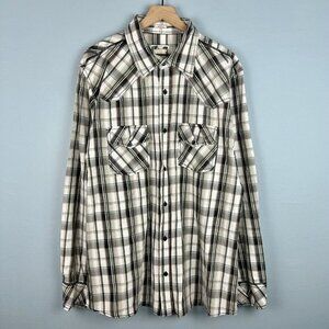 BKE Mens Gray White Plaid Athletic Fit Button Up Flap Pocket L/S Shirt Size XL‎
